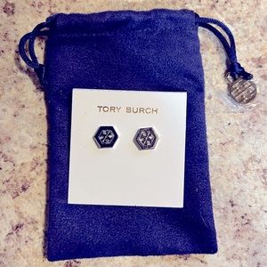 TORY BURCH Small Post Earrings Silver Toned w/ Dust Bag NWT